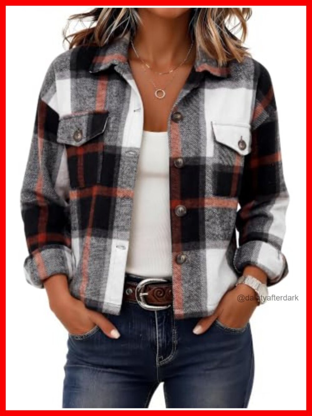 Cropped Plaid Shacket Button Down Jacket 100% Polyester Fall Winter Coat